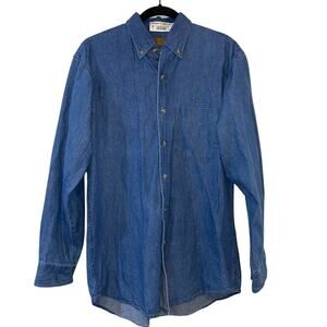 Edwards Denim Button Up Shirt Small Chambray Blue Long Sleeve Pocket
